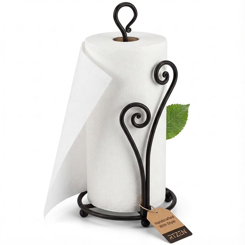 RTZEN Matte Black Paper Towel Holder Countertop - Decorative Farmhouse Paper Towel Roll Holder - Rustic Metal Modern Stand for Kitchen or Bathroom (Heart Shaped) - Image 1